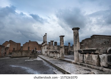 Pompei, Province Of Naples, Campania, Italy -november 1, 2018: Forum Of Pompeii (Pompei) With Dramatic Sky. Ancient Roman City After Earthquake Of Volcano Vesuvius