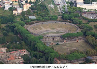 Pompeii Amphitheater, Aerial View, Naples, Archeologic Ruins Of Pompeii In Italy 