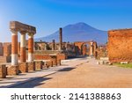 Pompeii, Campania, Naples, Italy - ruins of an ancient city buried under volcanic ash and pumice in the eruption of Mount Vesuvius in AD 79.