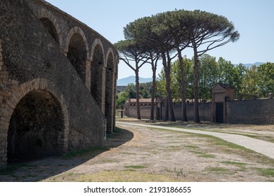 Pompeii, Italy - August 14, 2020: Pompeii Archeological Excavations. Roman City Remains And Ruins. Heritage Of Mediterranean Culture. Italian Unesco Site