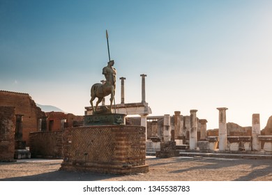 Pompeii, Italy. Centaur Statue Near Temple Of Jupiter Or Capitolium Or Temple Of Capitoline Triad.