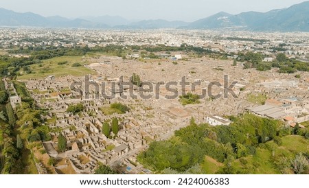 Pompeii, Italy. Pompeii is a large ancient Roman city, now a large-scale archaeological complex. General view from above, Aerial View  