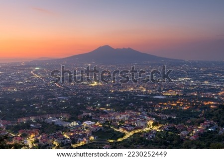 Pompeii, Italy under Mt. Vesuvius after sunset.