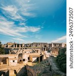 Pompeii, Italy. View Of Pompeii Archaeological Park In Sunny Day.