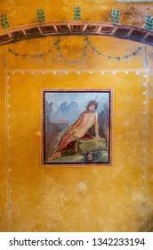 Pompeii Narcissus Fresco On Yellow Wall, Italy