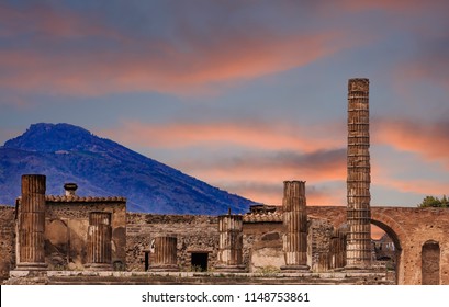 Pompeii And Vesuvius At Dusk