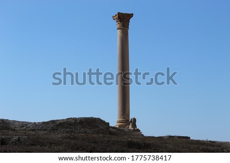 Pompey`s Pillar or Serapeum pillar is the name given to a Roman triumphal column in Alexandria, Egypt. Set up in honour of the augustus Diocletian between 298-302 AD, the giant Corinthian column