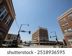 Ponca City, Oklahoma, USA - June 24, 2023: Morning sun shines on the historic downtown cityscape of Ponca City.