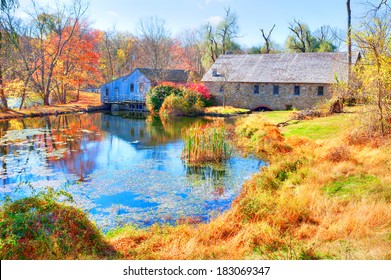 Pond On Morris Canal, And Historic Mill.