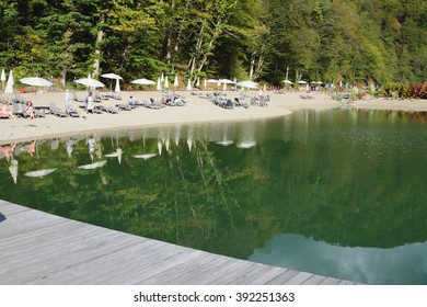 Pond And Rosa Beach. Rosa Khutor, Sochi, Krasnodar Krai, Russia