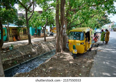 Pondicherry, India - May 18 2022: Sewage Water System On The City Side