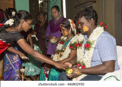 Pondicherry, Tamil Nadu, India - May 11, 2014 : Once Month Before Birth Of The Baby, Families Celebrate The Soon Birth, With Village People, Offerings, Ceremony, Gifts