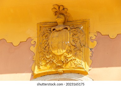 Ponferrada, Spain. Emblem at the house of Enrique Gil y Carrasco, a famous romantic poet, in Plaza del Ayuntamiento (Town Hall Square) - Shutterstock ID 2023165175