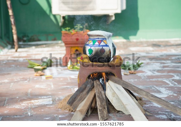 Pongal Pot Decoration Thai Pongal Makara Religion Stock Image