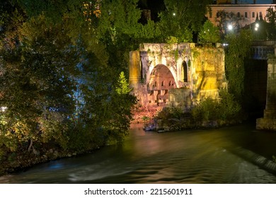 Pons Aemilius At Night, Rome Italy