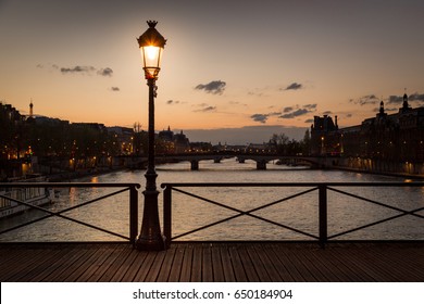 Pont Des Arts Street Lamp At Night, Paris