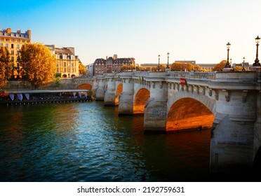 Pont Neuf At Sunny Fall Sunset, Paris, France