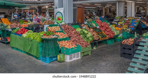 PONTA DELGADA, PORTUGAL, AUGUST 27. 2020 : Food Market In Ponta Delgada, Mercado De Garca, Azores