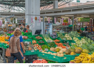 PONTA DELGADA, PORTUGAL, AUGUST 27. 2020 : Food Market In Ponta Delgada, Mercado De Garca, Azores