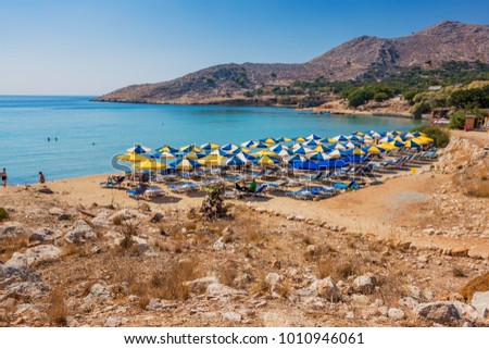 Pontamos beach - most popular beach on island of Halki (Greece)
