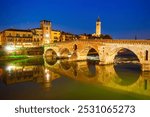 Ponte Pietra bridge is a Roman arch stone bridge crossing the Adige River in Verona, Veneto region in Italy