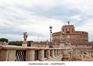 Ponte SantAngelo And Castel SantAngelo Famous Landmark In Rome, Italy.