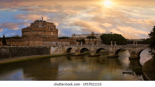 Ponte SantAngelo, Originally The Aelian Bridge Or Pons Aelius, Is A Roman Bridge In Rome, Italy, Completed In 134 AD That Runs Over The Tiber River.