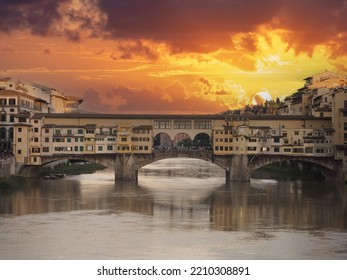 Ponte Vecchio Bridge Florence At Sunset View