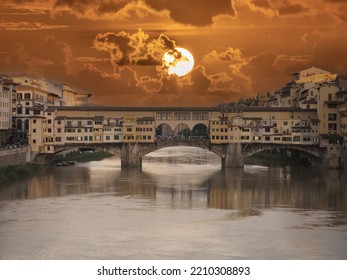 Ponte Vecchio Bridge Florence At Sunset View