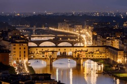 Ponte Vecchio Bridge Over Arno River At Sunset, Florence, Italy