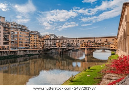 Ponte Vecchio is a historic bridge over the Arno River in Florence. The bridge connects via Por Santa Maria to via de' Guicciardini.