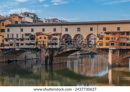 Ponte Vecchio is a historic bridge over the Arno River in Florence. The bridge connects via Por Santa Maria to via de' Guicciardini.