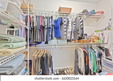 Ponte Vedra Beach, Florida / USA - January 19 2020: Womens Walk-in Closet With Clothes And Shoes