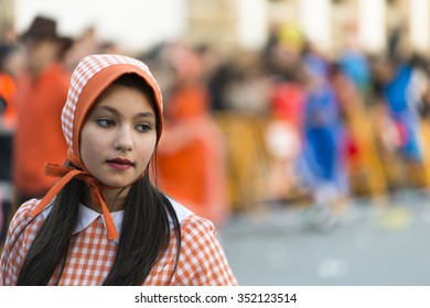 PONTEVEDRA, SPAIN - FEBRUARY 21, 2015: Detail of the participants in the costume parade during the Winter Carnival, through the streets of the city. - Shutterstock ID 352123514