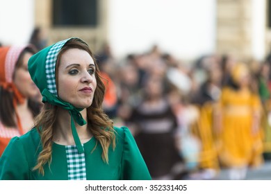 PONTEVEDRA, SPAIN - FEBRUARY 21, 2015: Detail of the participants in the costume parade during the Winter Carnival, through the streets of the city. - Shutterstock ID 352331405