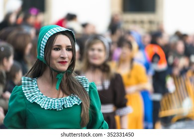 PONTEVEDRA, SPAIN - FEBRUARY 21, 2015: Detail of the participants in the costume parade during the Winter Carnival, through the streets of the city. - Shutterstock ID 352331450