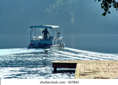 Pontoon boat on a lake