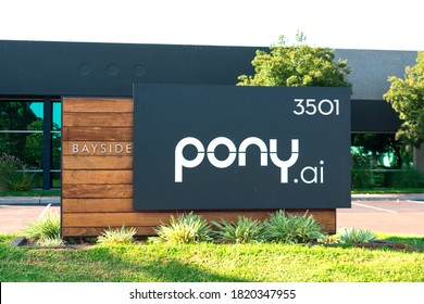 Pony.ai Signpost At Autonomous Driving Startup Headquarters In Silicon Valley - Fremont, California, USA - 2020