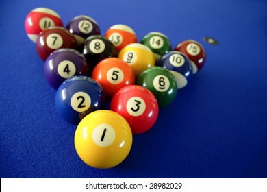 Pool Balls On Blue Pool Table