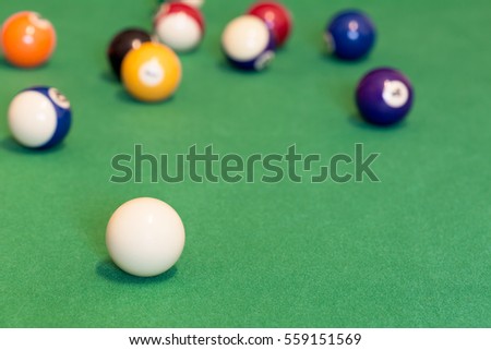 Pool balls on green baize table
