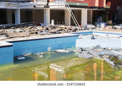 Pool Damage, Pool Repair, Ugly Pool, Dirty Backyard Pool