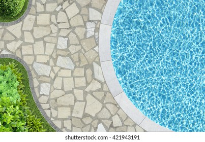 Pool In Mediterranean Garden Architecture In Top View