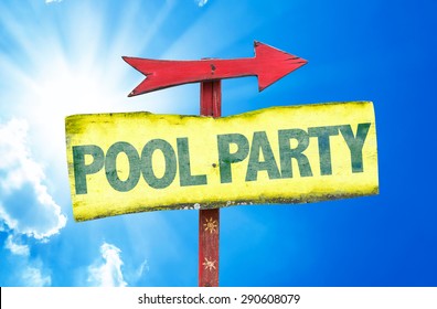 Pool Party Sign With Sky Background