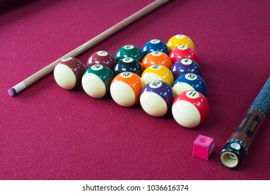 Pool table with billiard table with red slats