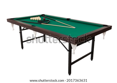 A pool table. Parts of a billiard table close-up. American pool table. Billiard pockets. Wooden billiard table. 