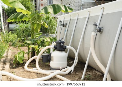 Pool Water Filtration System, Sand Filter Plant At A Pool In The Garden