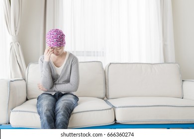 Poor Cancer Woman Feel Bad At Home