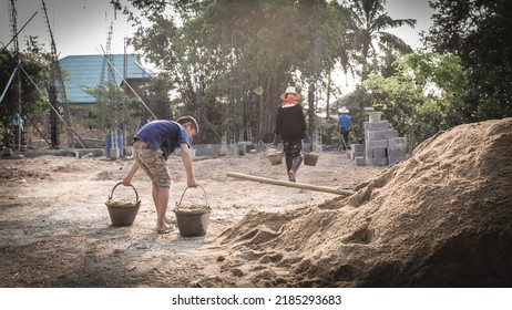 Poor children are forced to work construction, Violence children and trafficking concept,Anti-child labor, Rights Day on December 10.