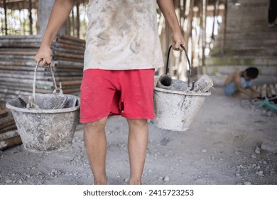 Poor children are forced to work construction, Violence children and trafficking concept,Anti-child labor, Rights Day on December 10.