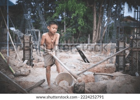 Poor children are forced to work construction, Violence children and trafficking concept,Anti-child labor, Rights Day on December 10.